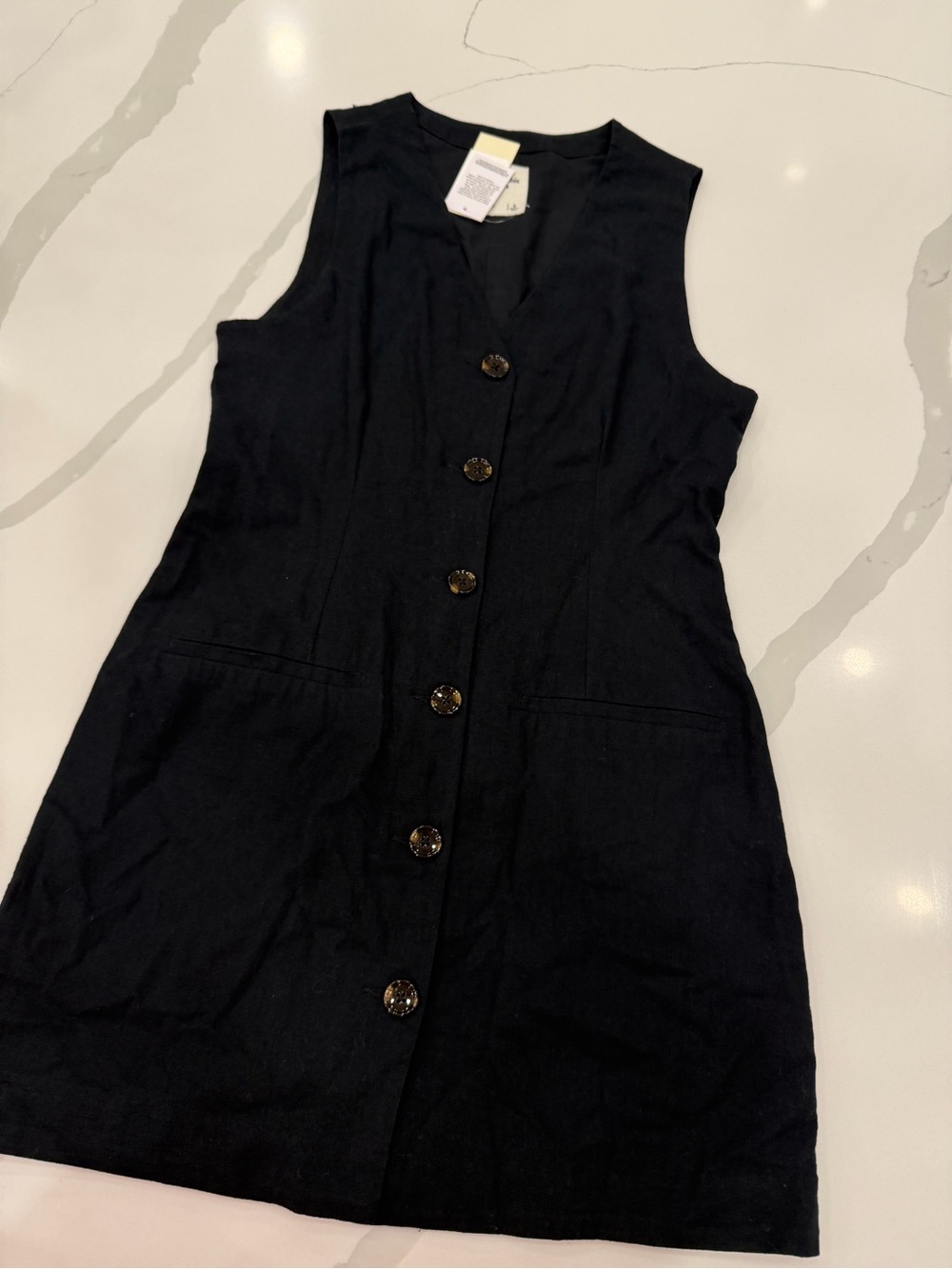 Abercrombie & Fitch Black Sleeveless Button-Front Mini Dress